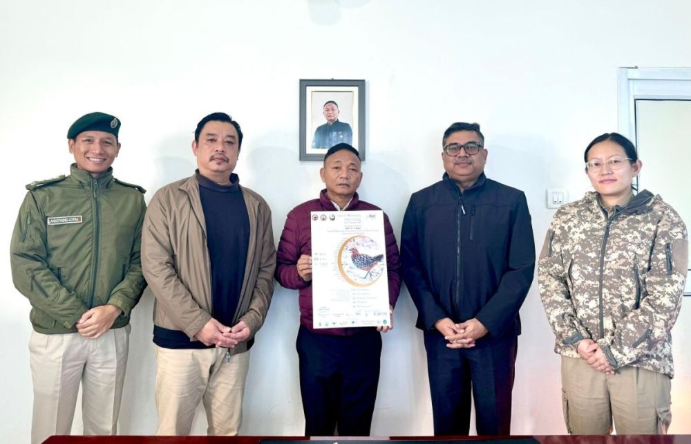Minister for Environment, Forest & Climate Change CL John with officials of forest department during the launching of 3rd Tokhü Emong Bird Count 2024.