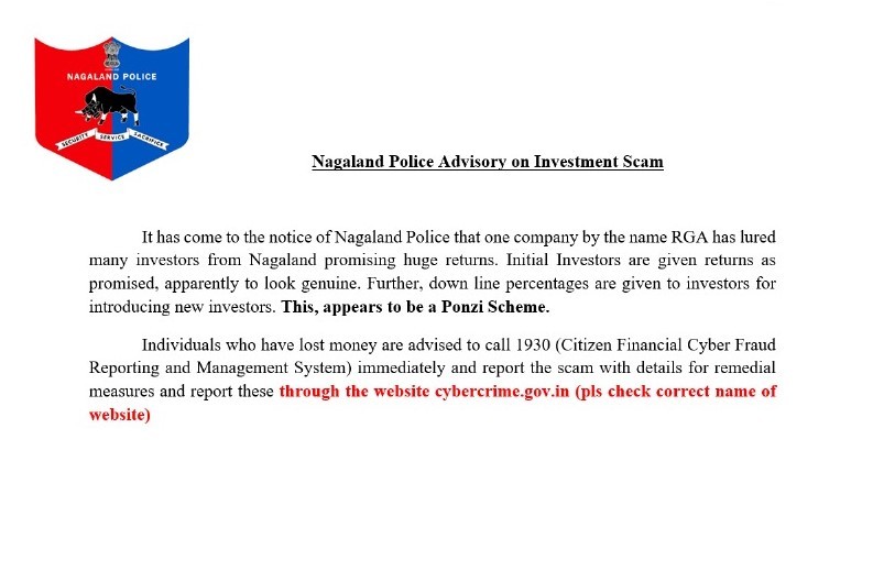The advisory issued by the Nagaland Police on October 23.  (Image Courtesy: @DGP_Nagaland/X)