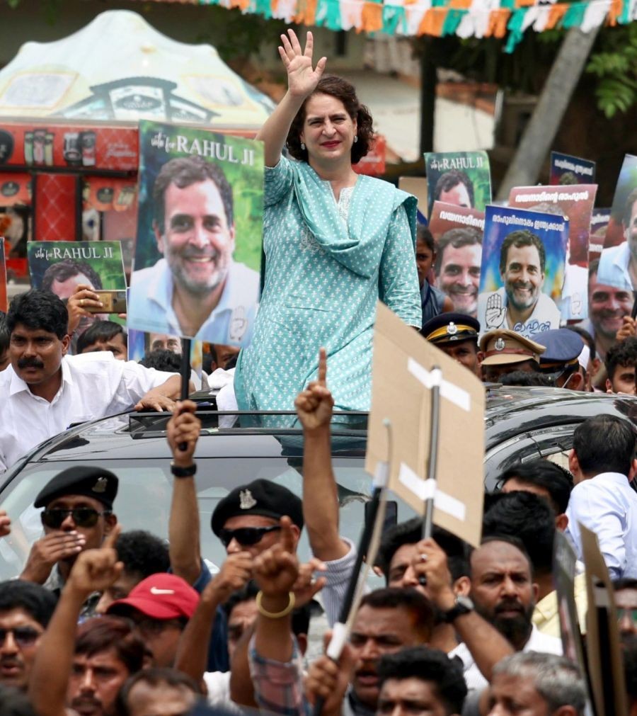 Congress leader Priyanka Gandhi held a roadshow for the Lok Sabha elections in Wayanad on Wednesday, April 24, 2024. (Photo: IANS/@INCindia)