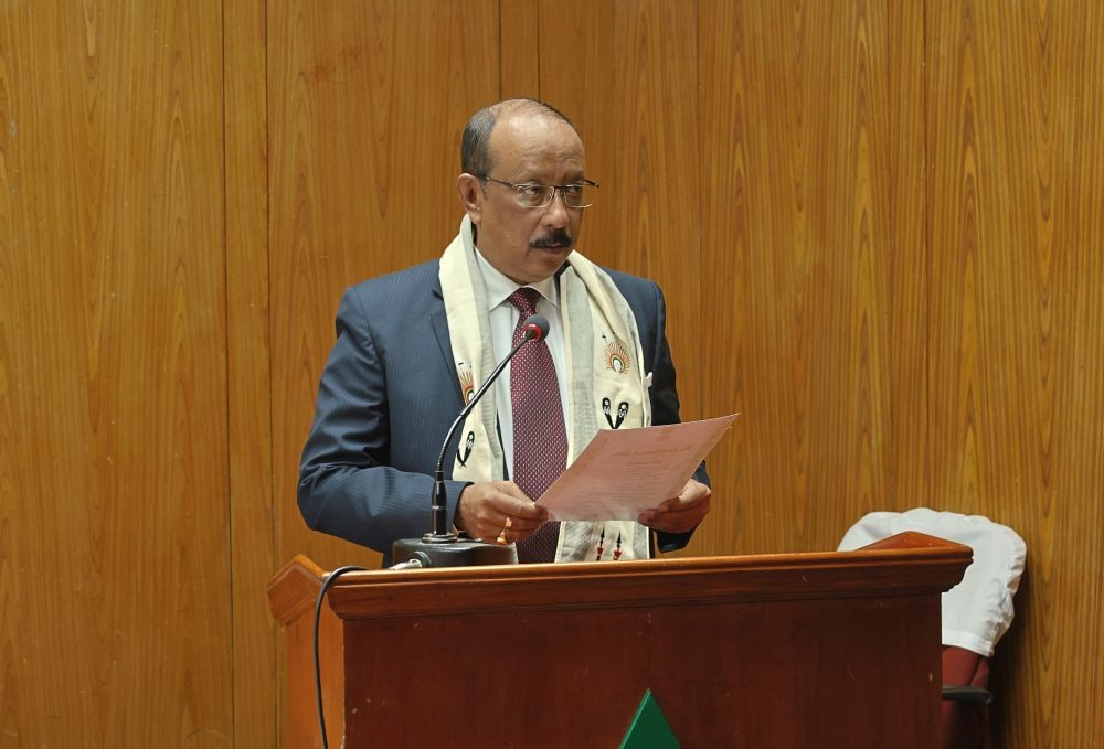 Judge, Gauhati High Court, Kohima Bench, Justice Partivjyoti Saikia, addressing the gathering during the Constitution Day program in Kohima.