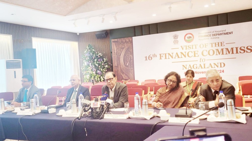 Members of the XVI Finance Commission led by its chairman Dr Arving Panagariya during a press conference held at Hotel Vivor, Kohima on November 5. (Morung Photo)