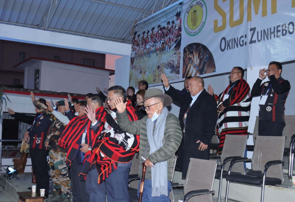 Elders and other join the Ahuna Festival 2024 at Public Ground in Zunheboto on November 12.