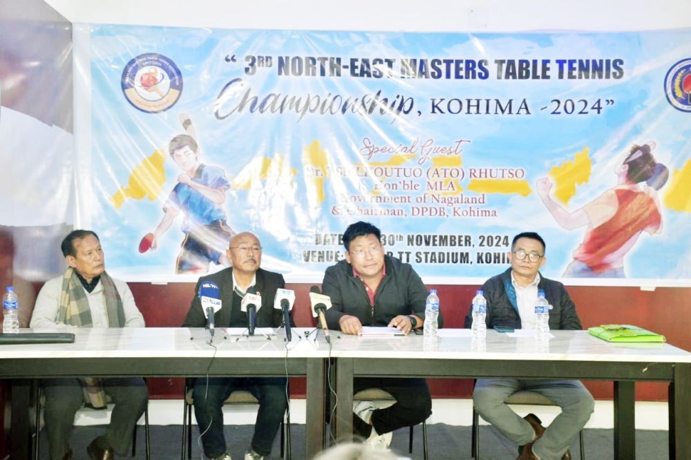 Dr Jutshitho Phoji, Vitho Niekha, Dr Khriezotuo Paphino and Temjen Jamir addressing a press conference in Kohima on November 26.