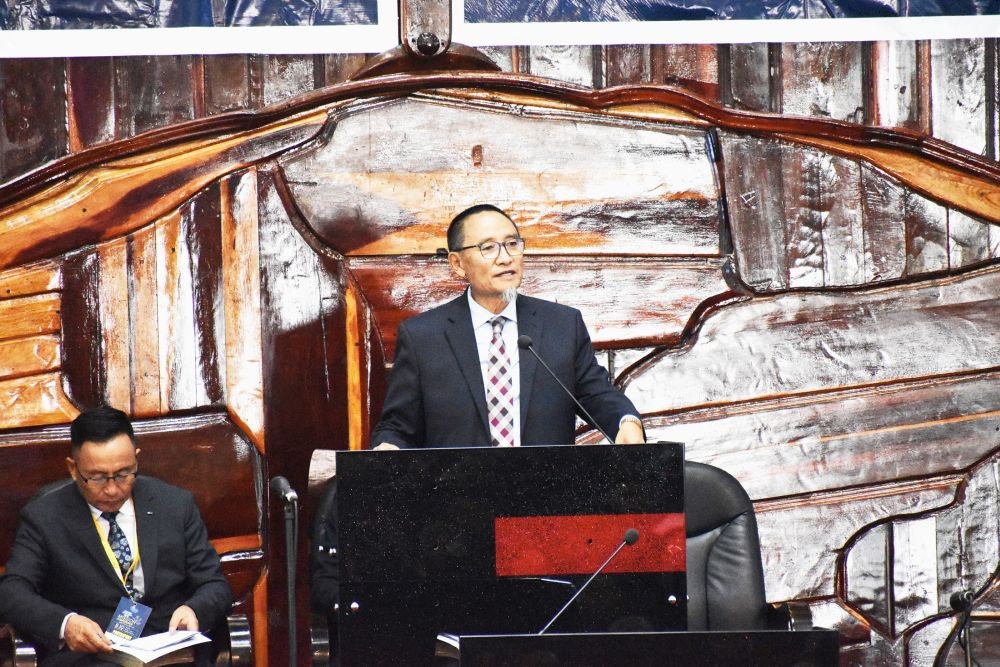 Rev Dr Zelhou Keyho speaking on day two of CBCC Mission Conference 2024 at Phek town on November 9.