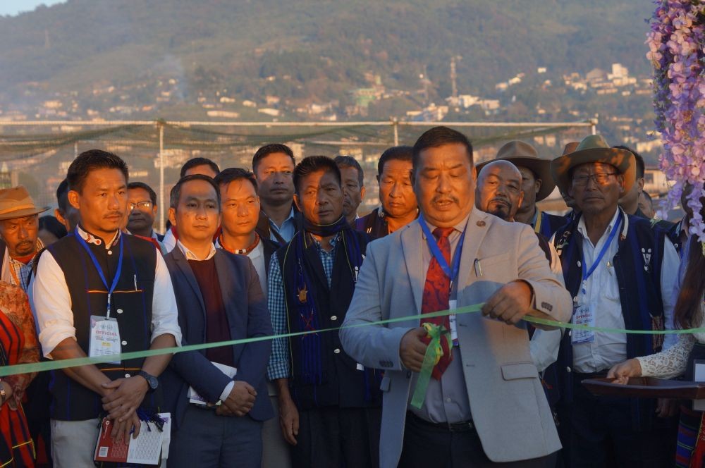 MLA Y Mhonbemo Humtsoe NCS (Retd) & Chairman DPDB Wokha inaugurating the Tokhu Stall.