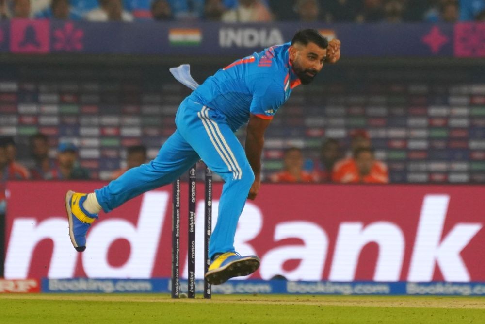 Ahmedabad: India's Mohammed Shami bowls a delivery during the ICC Men's Cricket World Cup 2023 final match between India and Australia at the Narendra Modi Stadium, in Ahmedabad on Sunday, November 19, 2023. (Photo: IANS/Siddharaj Solanki)