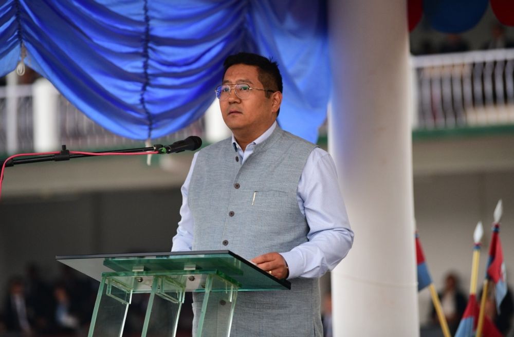 NLA Speaker Sharingain Longkumer addresses the closing ceremony of the 40th edition of the Nagaland Police Duty Cum Sports Meet 2024 at NAPTC Grounds, Chümoukedima on November 20.