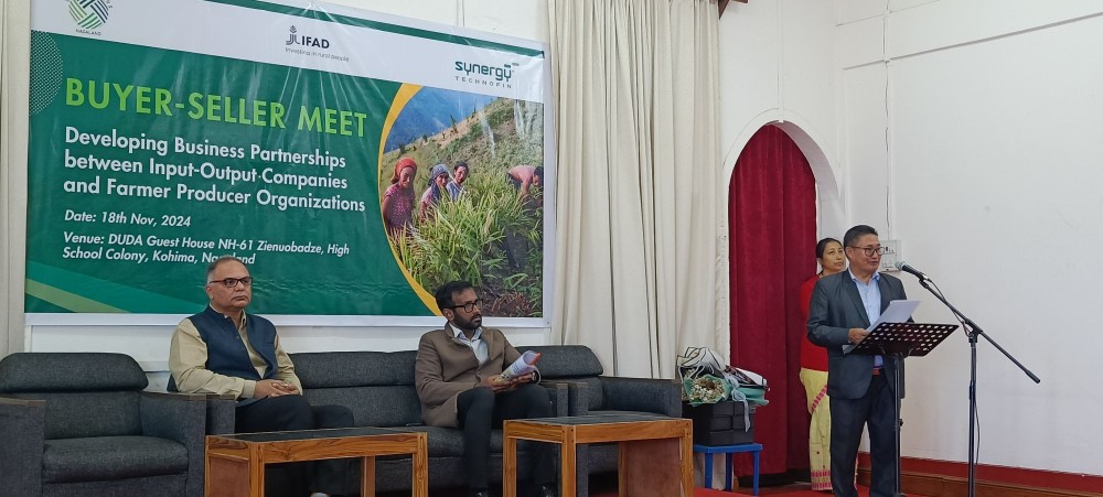 Shanavas C, IAS, Secretary to the Government of Nagaland and State Project Director, FOCUS Nagaland (M), Sunil Kumar, Managing Director, Synergy Technofin Pvt. Ltd. (L) and S.L Peter, Synergy Technofin Pvt. Ltd. (R) during the Buyer-Seller Meet at DUDA Guest House Kohima on November 18.