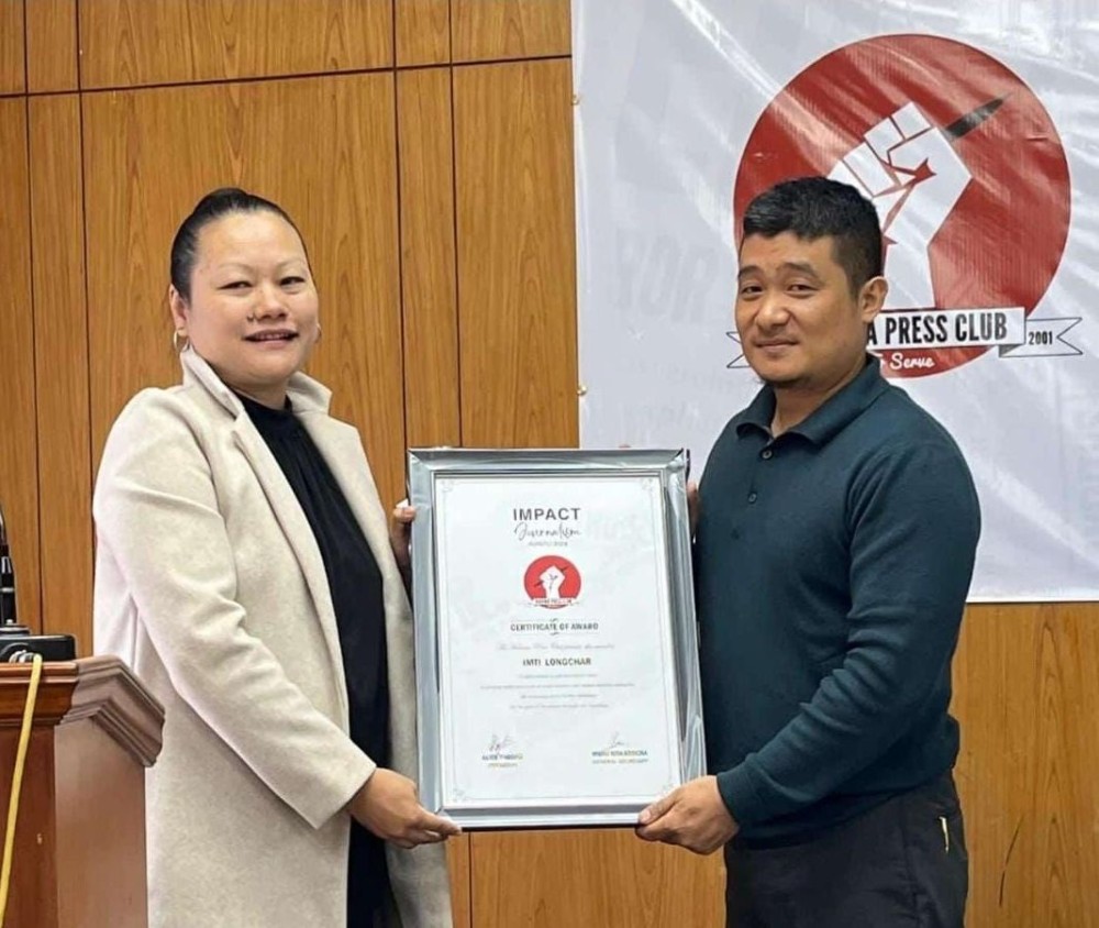 (Left) Imti Longchar, Senior Journalist with The Morung Express was conferred the Kohima Press Club Impact Journalism Award 2024.