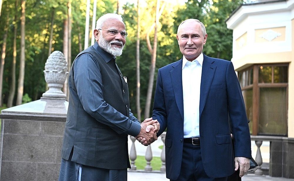 Moscow : Prime Minister Narendra Modi with Russian President Vladimir Putin during an informal meeting at Novo-Ogaryovo residence, in Moscow, Russia, Monday, July 8, 2024. (Photo: IANS/Kremlin)