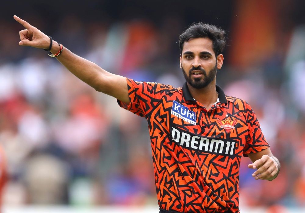 Hyderabad: Sunrisers Hyderabad's Bhuvneshwar Kumar during the IPL match between Sunrisers Hyderabad And Punjab Kings at Rajiv Gandhi International Stadium, in Hyderabad, Sunday, May 19, 2024.(Photo: IANS/Suresh Kumar)