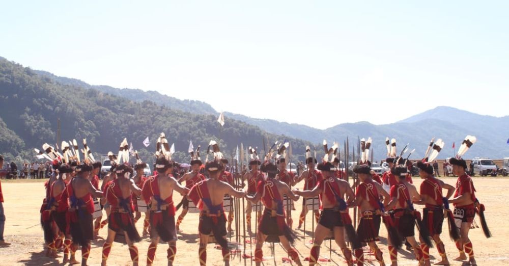 A cultural troupe during the Pre-Ahuna cum cultural competition held at the public ground in Satakha town on November 12.