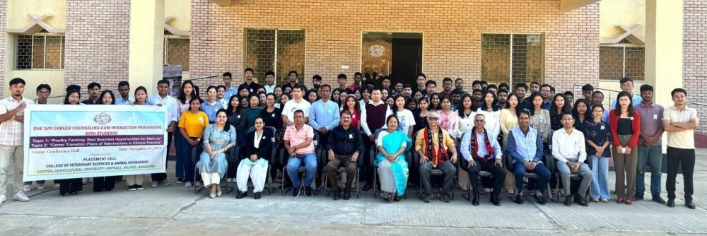 Officials and participants during the career counseling cum interaction programme held in College of Veterinary Sciences and Animal Husbandry, Central Agricultural University (I), Jalukie on November 21.
