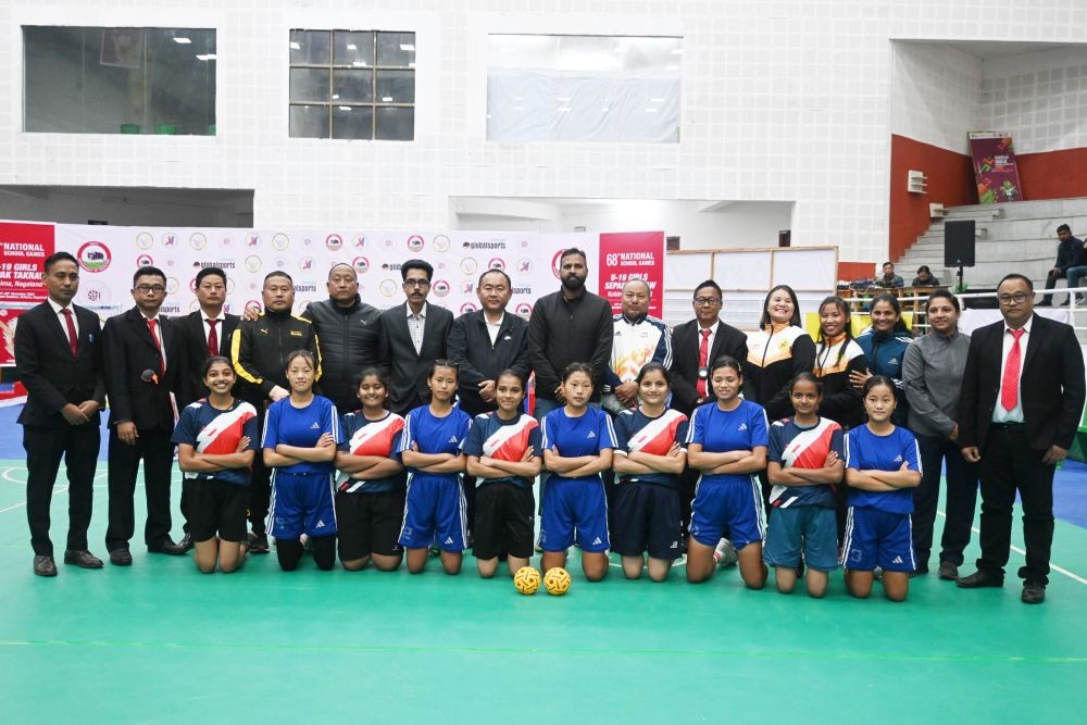 Nagaland and Gujarat team with officials during quarter finals match on November 26.