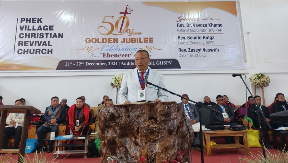 Rev Senuto Ringa speaking at golden jubilee celebration of CRC Phek village on December 22.