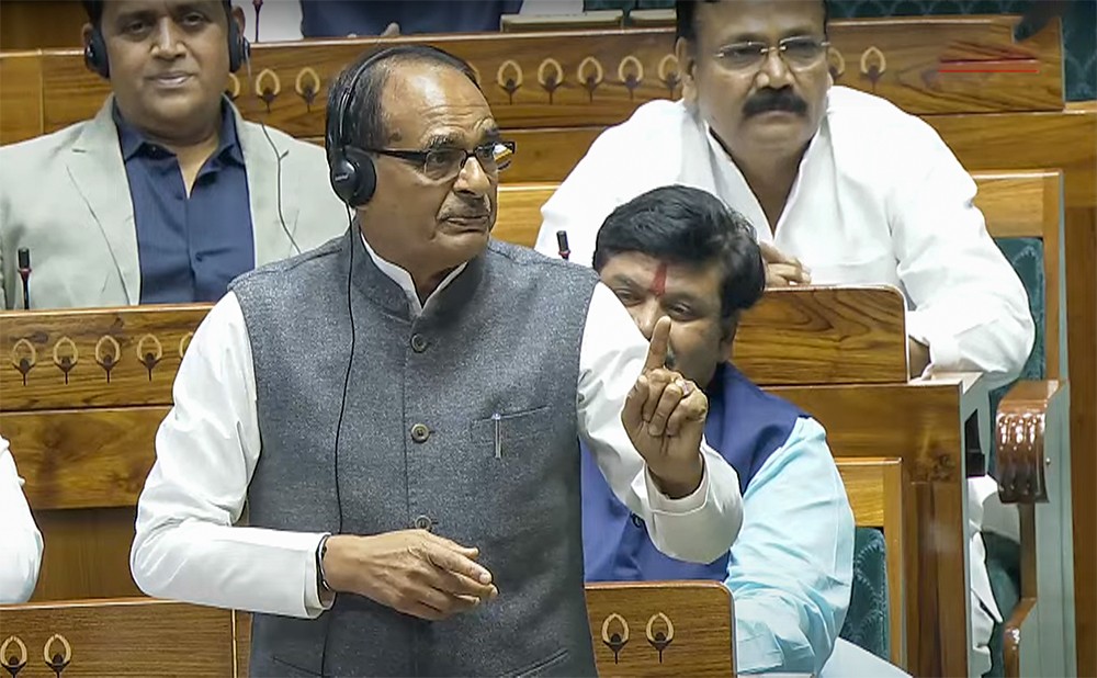Union Minister Shivraj Singh Chouhan speaks in the Lok Sabha during the winter session of Parliament in New Delhi  on Tuesday, December 3, 2024. (Photo: IANS/Sansad TV)