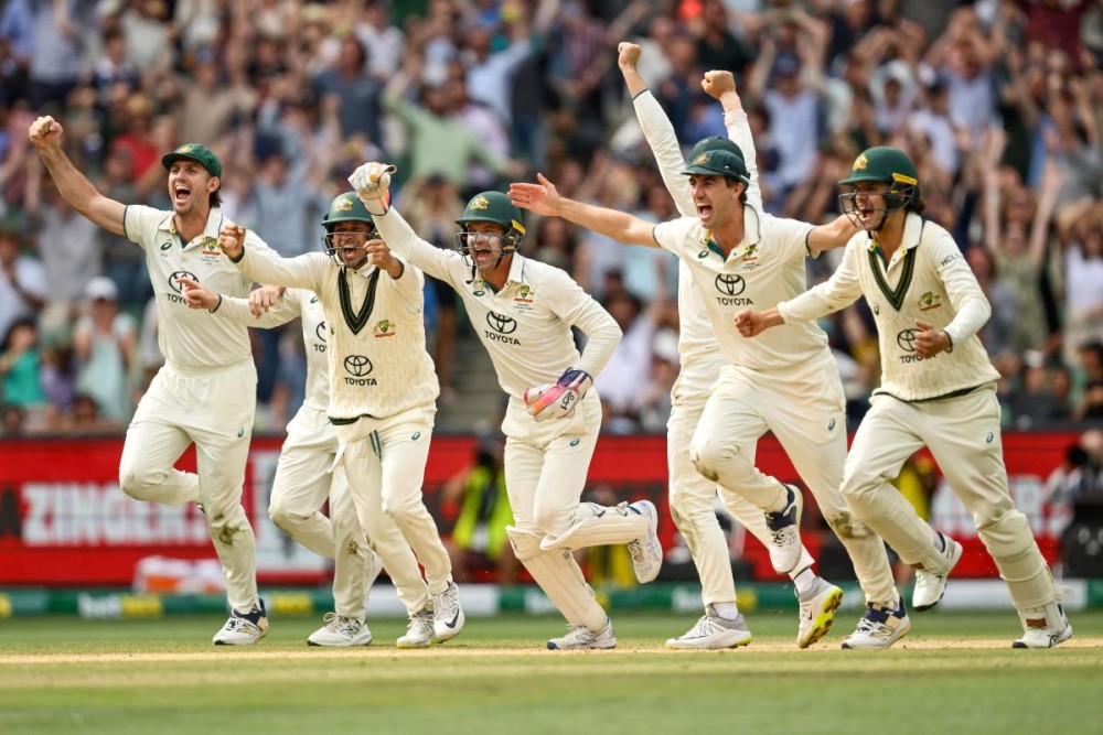 Melbourne: Australian players celebrate after winning the fourth test cricket match against India at the Melbourne Cricket Ground, Melbourne, on Monday, December 30, 2024. (Photo: IANS/@ICC)