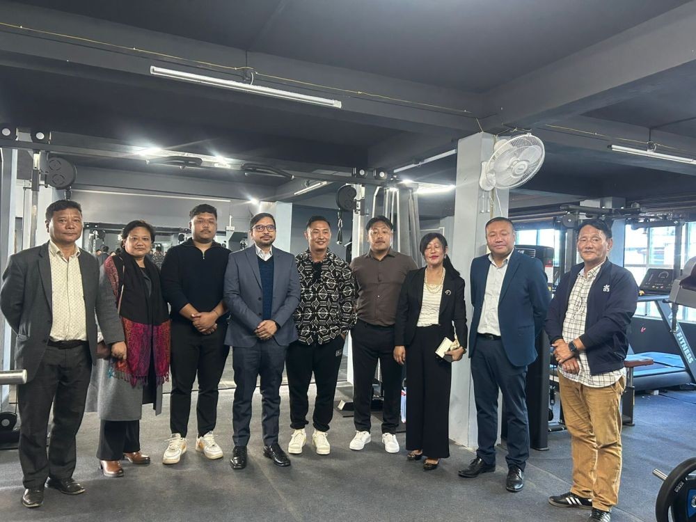 DC Wokha, Vineet Kumar IAS, Moalong Yaden along with Ren Khuvung and Taku Jamir and their parents after inauguration of Pro Fitness Gym at Wokha on December 3. (Morung Photo)