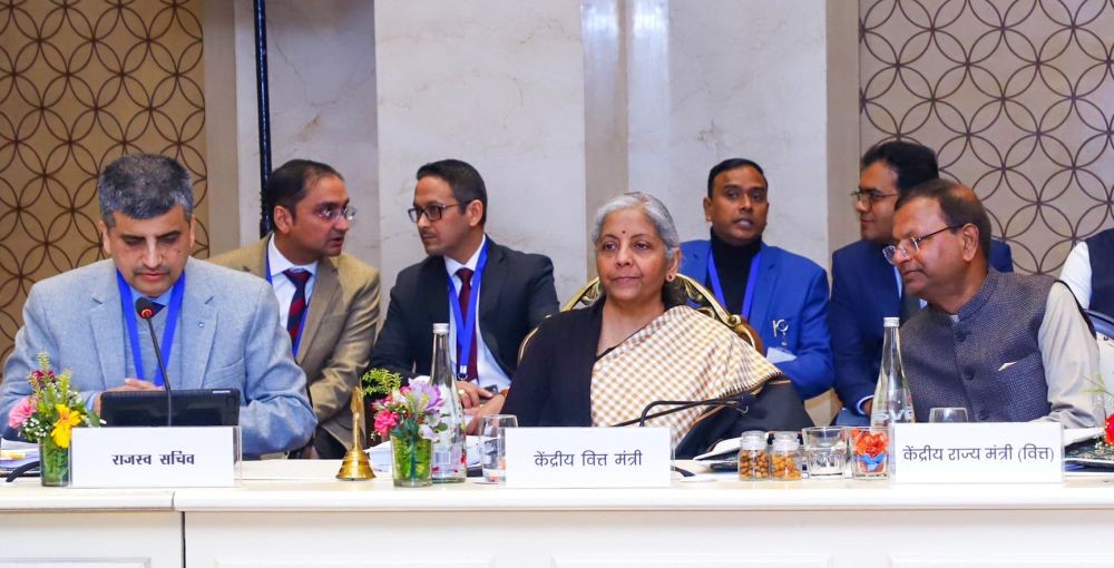 Jaisalmer: Union Finance and Corporate Affairs Minister Nirmala Sitharaman chairs the 55th meeting of the GST Council in Jaisalmer, Rajasthan, on Saturday, December 21, 2024. (Photo: IANS)