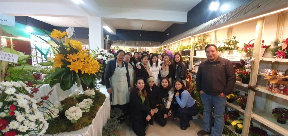 Rajshri Deshpande and others at the Mini Flower Market in Kohima.