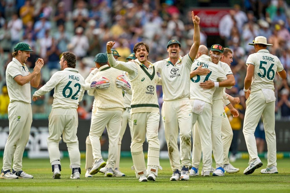 Melbourne: Australian players celebrate after winning the fourth test cricket match against India at the Melbourne Cricket Ground, Melbourne, on Monday, December 30, 2024. (Photo: IANS/@ICC)