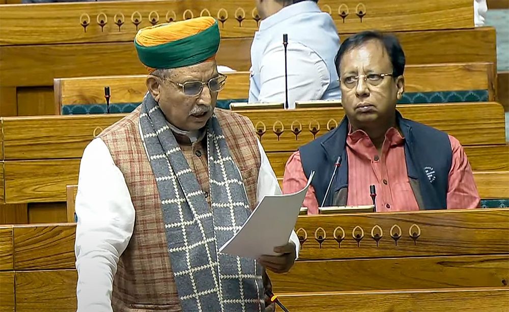 New Delhi: Union Minister Arjun Ram Meghwal speaks in the Lok Sabha during the winter session of Parliament in New Delhi on Friday, December 13, 2024. (Photo: IANS/Sansad TV)