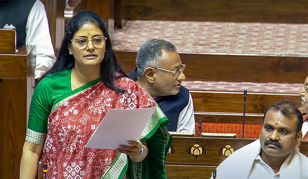 New Delhi: Union Minister Anupriya Patel speaks in the Rajya Sabha during the winter session of Parliament in New Delhi on Friday, December 06, 2024. (Photo: IANS/Sansad TV)