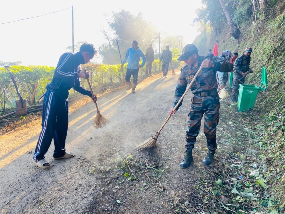 Assam Rifles, Chakhabama villagers undertake cleanliness drive on December 14.
