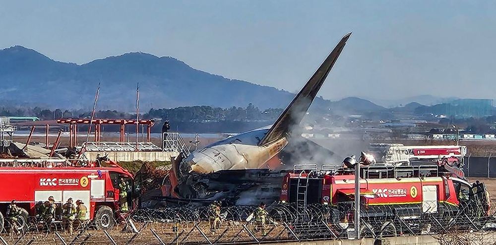 Muan: This photo shows the accident site where a passenger plane crashed at Muan International Airport in Muan, 288 kilometers southwest of Seoul, on Dec. 29, 2024. (Photo: IANS/Yonhap)