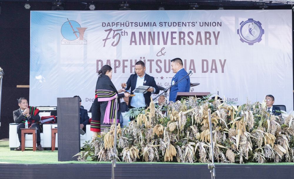 Dr Kekhrielhoulie Yhome, MLA & Advisor, Department of School Education & SCERT and others at the DSU 75 years anniversary culmination program and Dapfhütsumia Day on December 14.