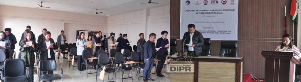 DC Mokokchung, Thsuvisie Phoji administrating the oath during the launching programme to celebrate 10 years of Beti Pachao Beti Padhao held at DC’s conference hall, Mokokchung. (DIPR Photo)