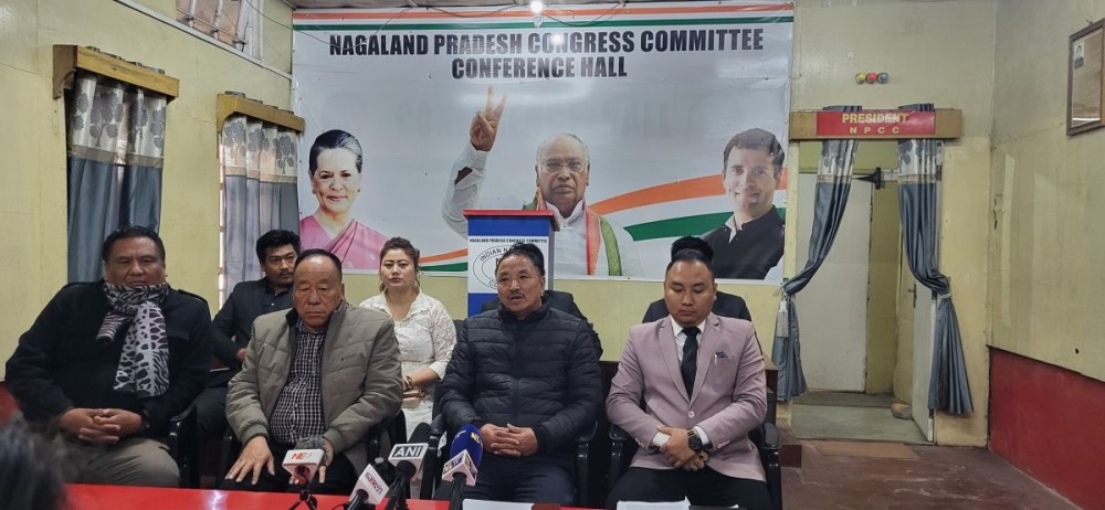 Nagaland Pradesh Congress Committee (NPCC) leaders with new members who joined the party after resigning from the NPP. (Morung Photo)