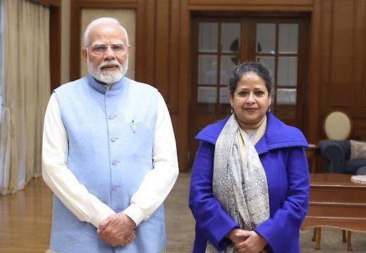 New Delhi : Sharmistha Mukherjee, author and daughter of former President Pranab Mukherjee, calls on Prime Minister Narendra Modi, in New Delhi on Tuesday, January 7, 2025. (Photo: IANS)
