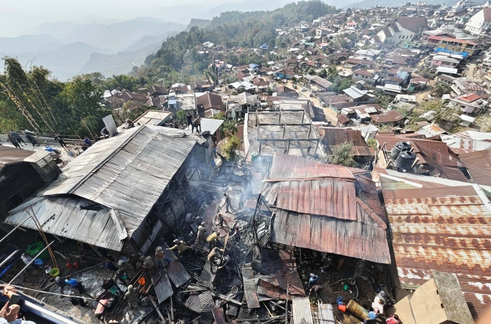 Houses razed by fire at Ungma village, Mokokchung on January 27. (Morung Photo)