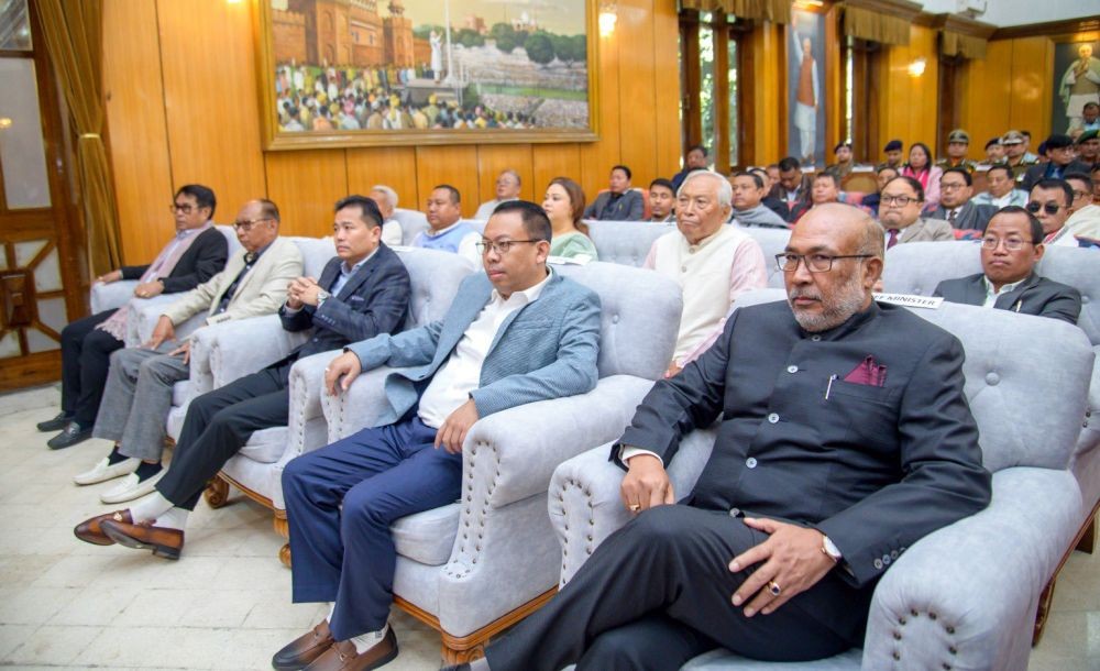 Imphal: Manipur Chief Minister N. Biren Singh attends the swearing-in ceremony of the newly-appointed Governor of Manipur, Ajay Kumar Bhalla, at the Raj Bhavan in Imphal on Friday, January 03, 2025. (Photo: IANS)