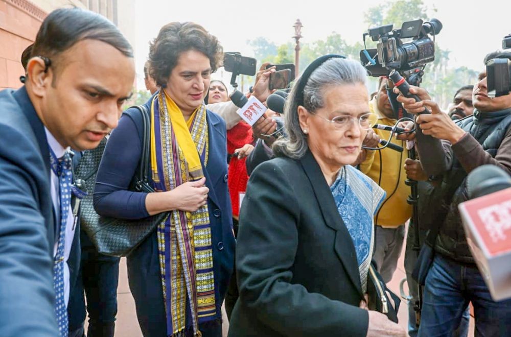 New Delhi: Congress senior leader and MP Sonia Gandhi and party MP Priyanka Gandhi Vadra arrive to attend the first day of the Fourth Session of the Eighteenth Lok Sabha at Parliament on Friday, January 31, 2025. (Photo: IANS/Prem Nath Pandey)