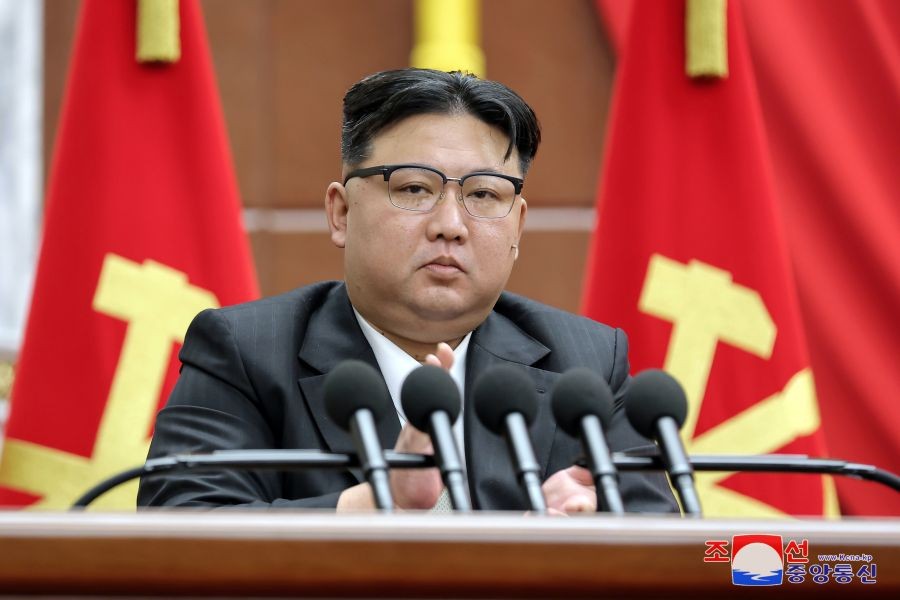 North Korean leader Kim Jong-un (C) attends the ninth plenary meeting of the eighth Central Committee of the ruling Workers' Party of Korea on Dec. 30, 2023, in this photo released by the North's official Korean Central News Agency the next day. The five-day meeting kicked off on Dec. 26. (IANS/Yonhap)