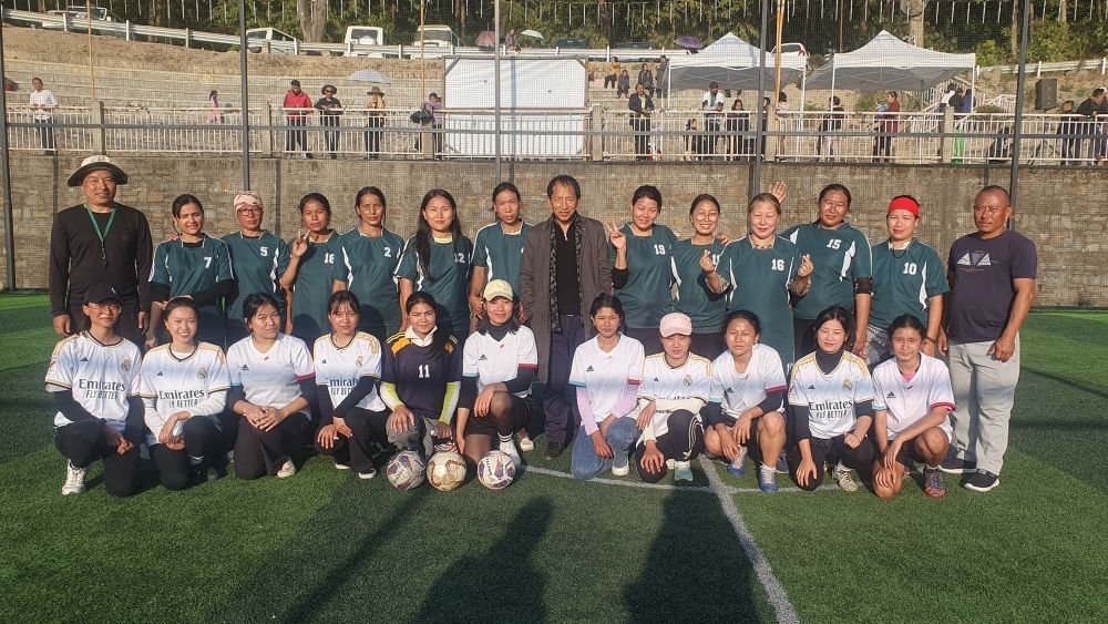 Players of women football final between Koinonia Prayer Centre and Jr CYE with others on January 2. (Photo Courtesy: KBC Media Ministry)