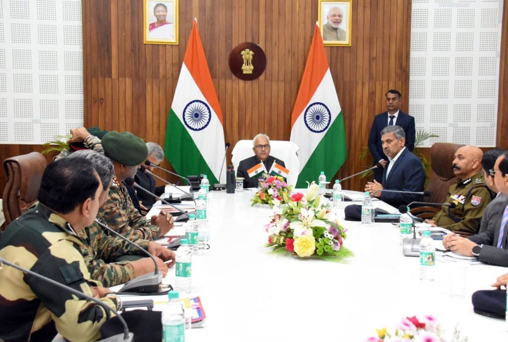 Imphal: Manipur Governor Ajay Kumar Bhalla chairs a security meeting at Raj Bhavan in Imphal on Saturday, January 4, 2025. (Photo: IANS)