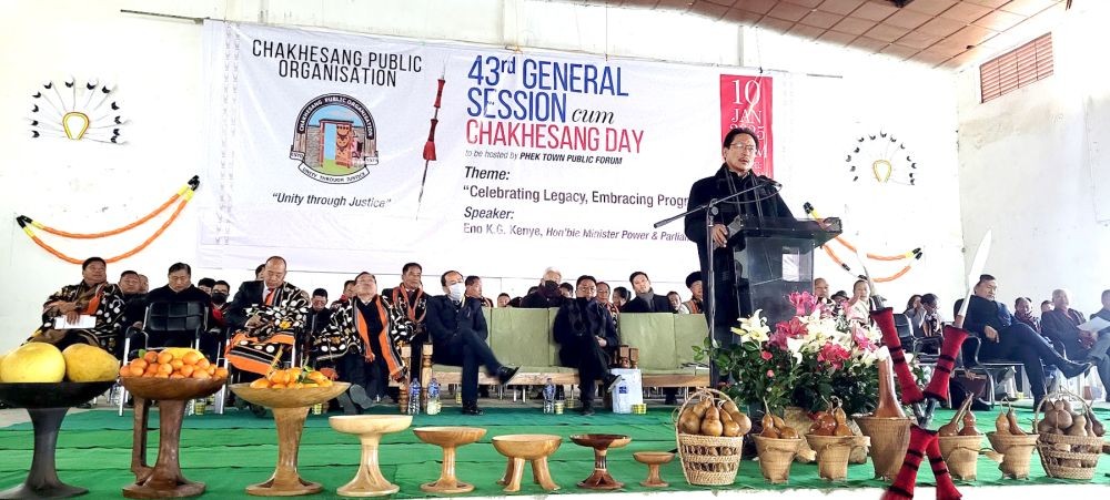 KG Kenye addressing CPO’s 43rd general session-cum-Chakhesang Day at Phek town on January 10. (Morung Photo)