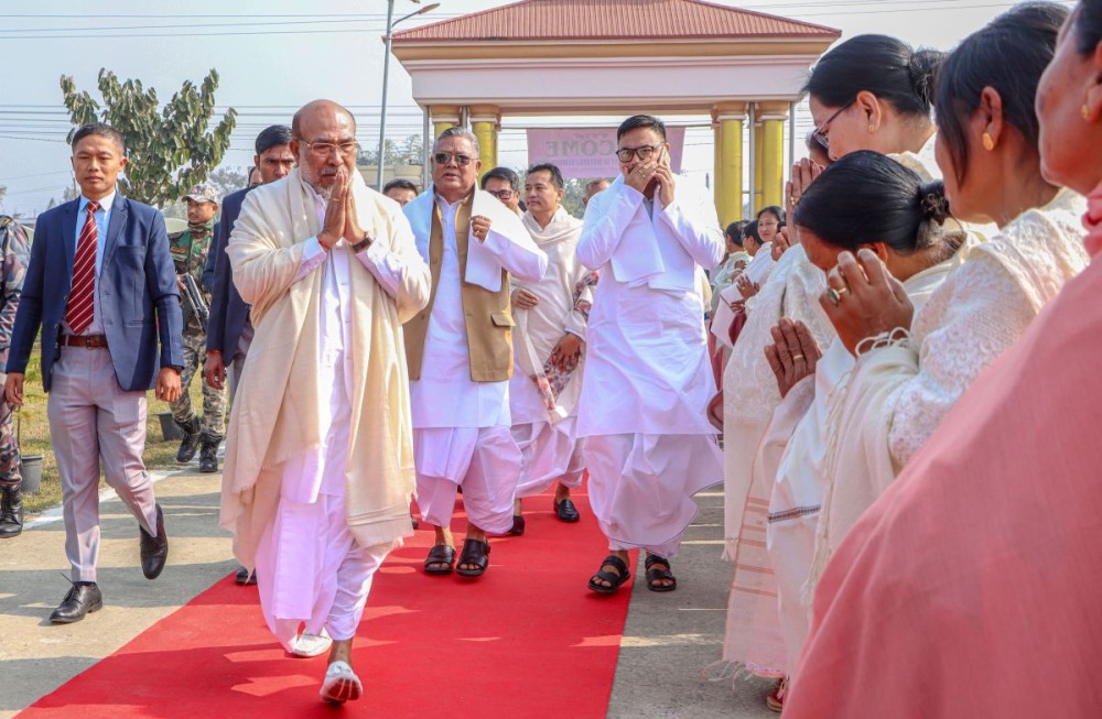 Langthabal: Chief Minister N. Biren Singh attends the event marking the death anniversary of Maharaja Gambhir Singh at Langthabal on Thursday, January 9, 2025. (Photo: IANS/Ahanthem Bishworjit Meitei)