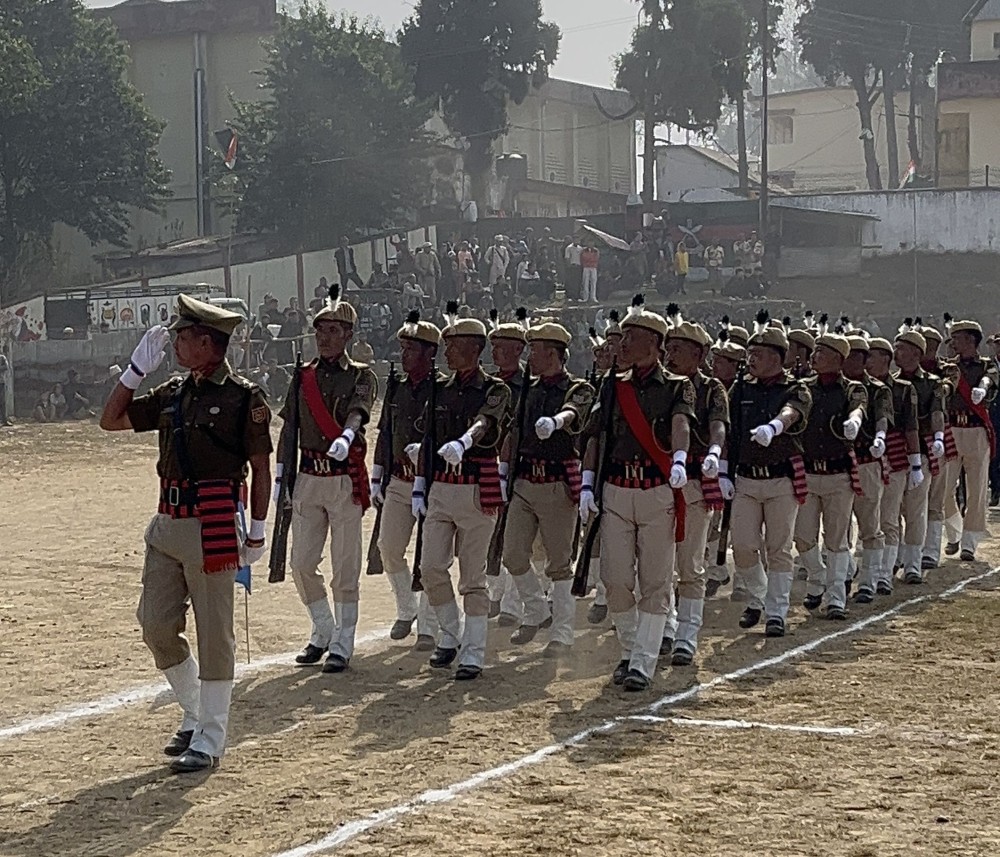 A parade contingent during the Republic Day celebrations in Wokha.