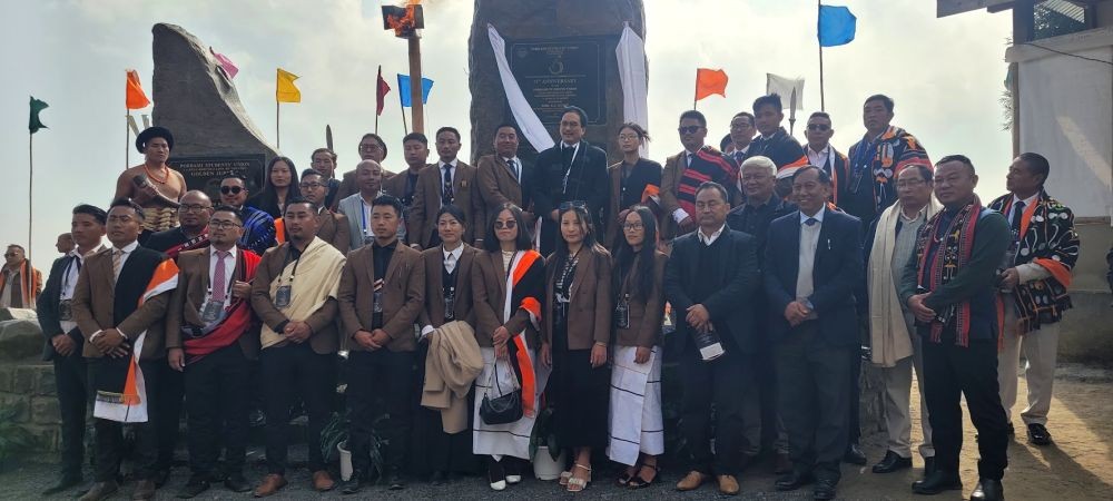 KG Kenye and others after unveiling 75th Anniversary monolith of PSU on January 9. (Morung Photo)