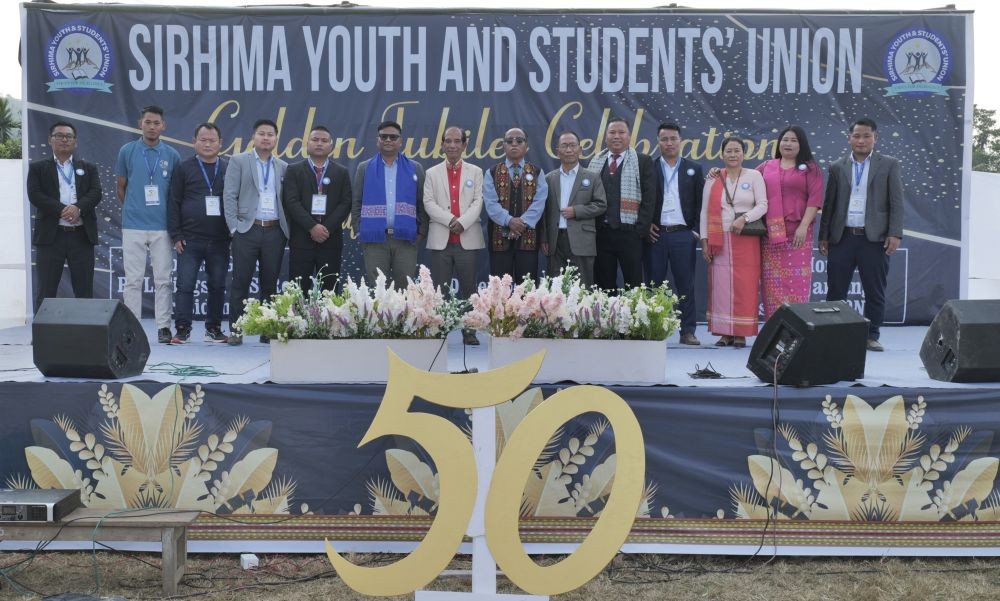 Kuki Inpi Nagaland, President, L Singsit, IPS (Retd) along with Kuki Students' Organisation, Nagaland, President, Thangjamang and others during the golden jubilee celebration of Sirhima Youth & Students' Union held at Sirhima Village on December 29. (DIPR Photo)