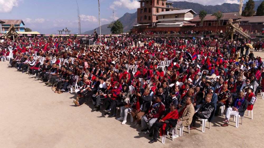 A section of the gathering attending the Poanglüm Hornbill Festival 2025 held at Parade Ground, Tuensang on January 13. (Photo Courtesy: X)