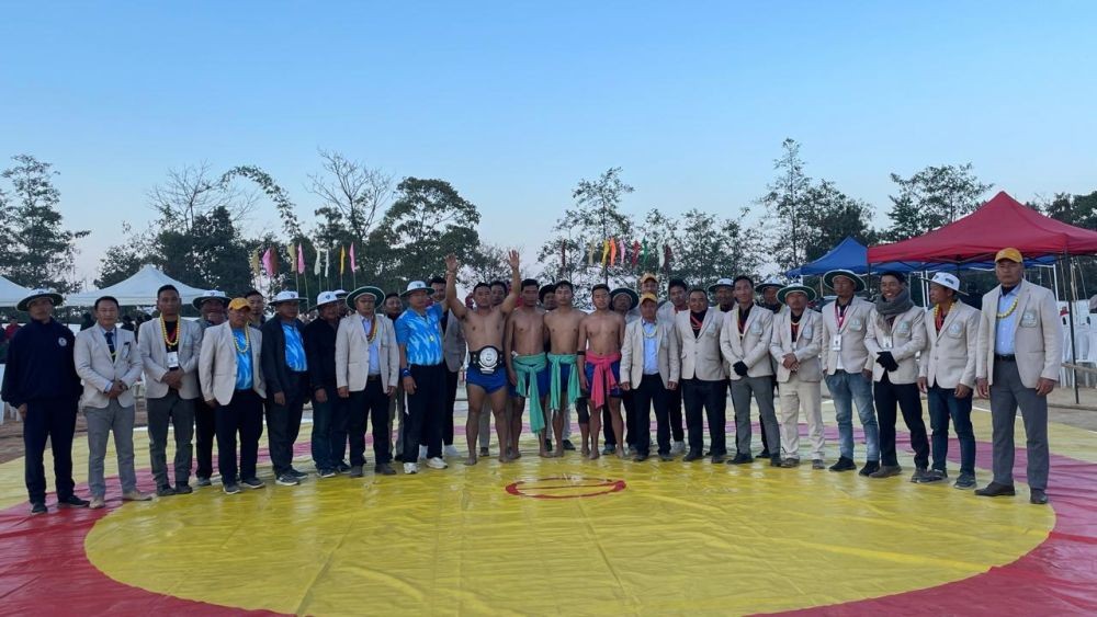 Winners of Naga wrestling event with organisers and dignitaries. (Morung Photo)