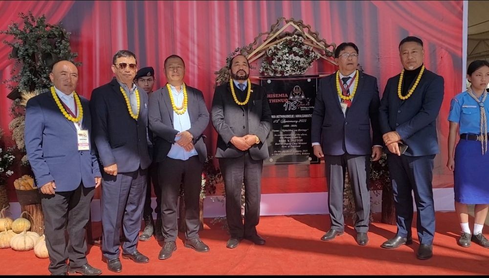 Y Patton and others after unveiling monolith for 175th anniversary of Lhisemia Kethinuokelie 2025 in Kohima on January 4. (Morung Photo)