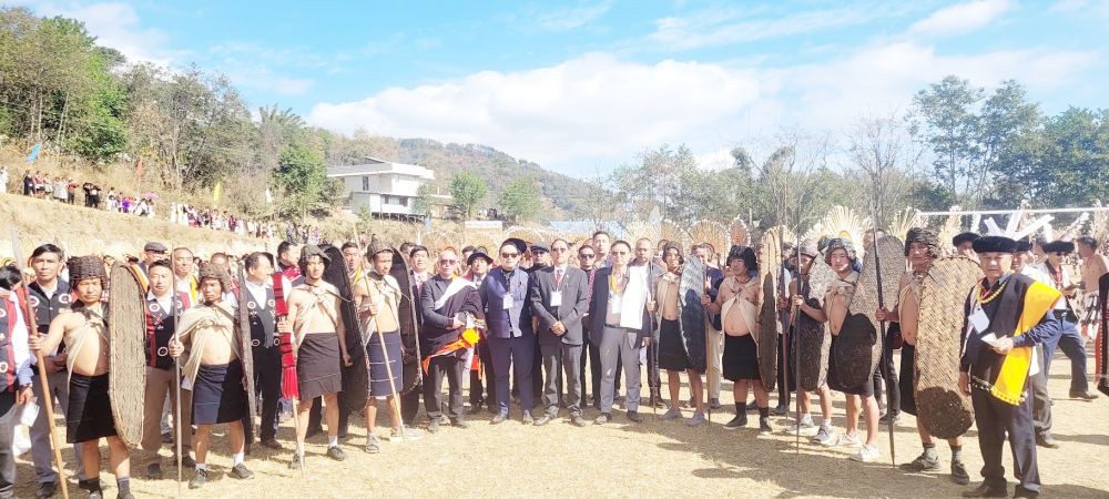 Zhaleo Rio, Kuzholuzo Nienu and others during Thuni festival at Zhavame on January 6. Morung Photo