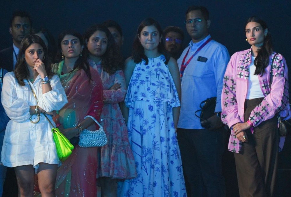 Ahmedabad: Wife of Rohit Sharma, Ritika Sajdeh, actress and Wife of Virat Kohli, Anushka Sharma, Wife of Ravindra Jadeja, Rivaba Jadeja, wife of Ravichandran Ashwin, Prithi Narayanan and actress and wife of KL Rahul, Athiya Shetty during the post match ceremony after Australia won the ICC Men's Cricket World Cup 2023 final match at the Narendra Modi Stadium, in Ahmedabad on Sunday, November 19, 2023. (Photo: IANS/Siddharaj Solanki)