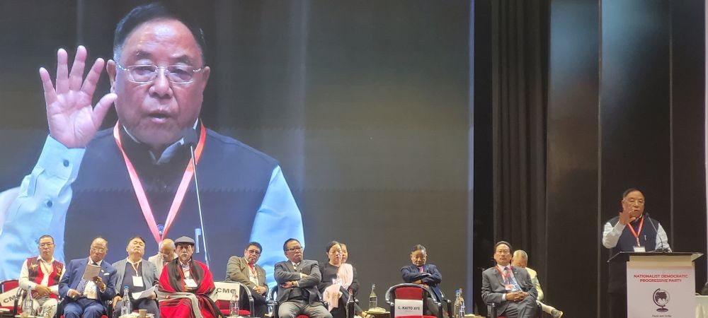 Minister G Kaito Aye addressing the 5th General Convention of NDPP in Kohima on February 27. (Morung Photo)